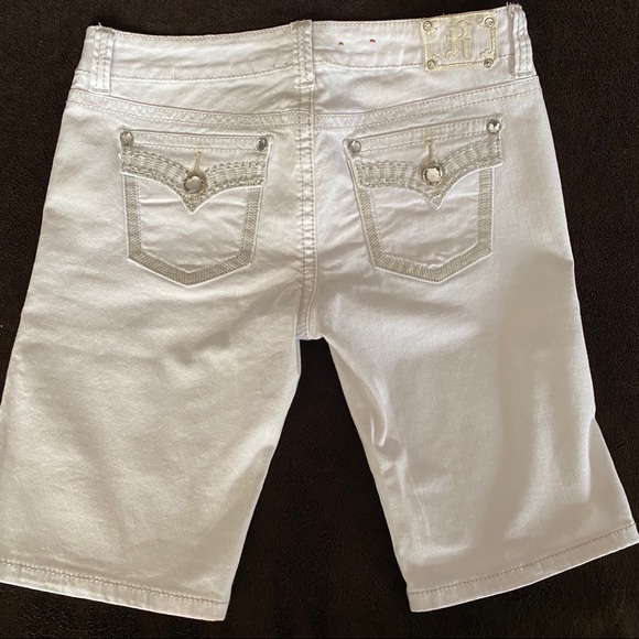 White Denim Distressed Shorts - Picture 3 of 6